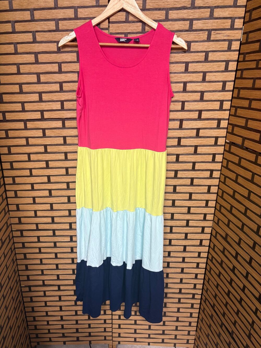 Lands End Multi Color Tiered‎ Midi Dress Size Medium Petite